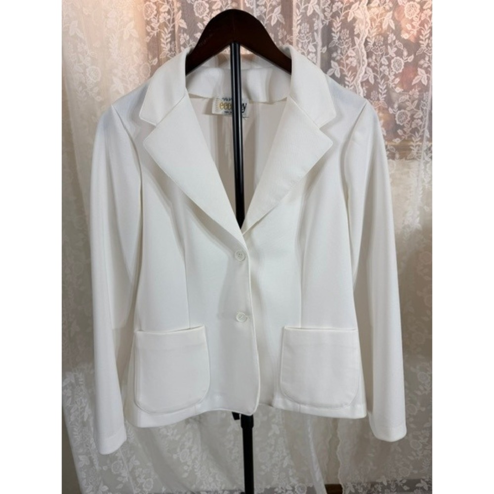 Vintage 1970's Ecco Bay White Two Button Blazer Jacket Patch Pockets Size: Med